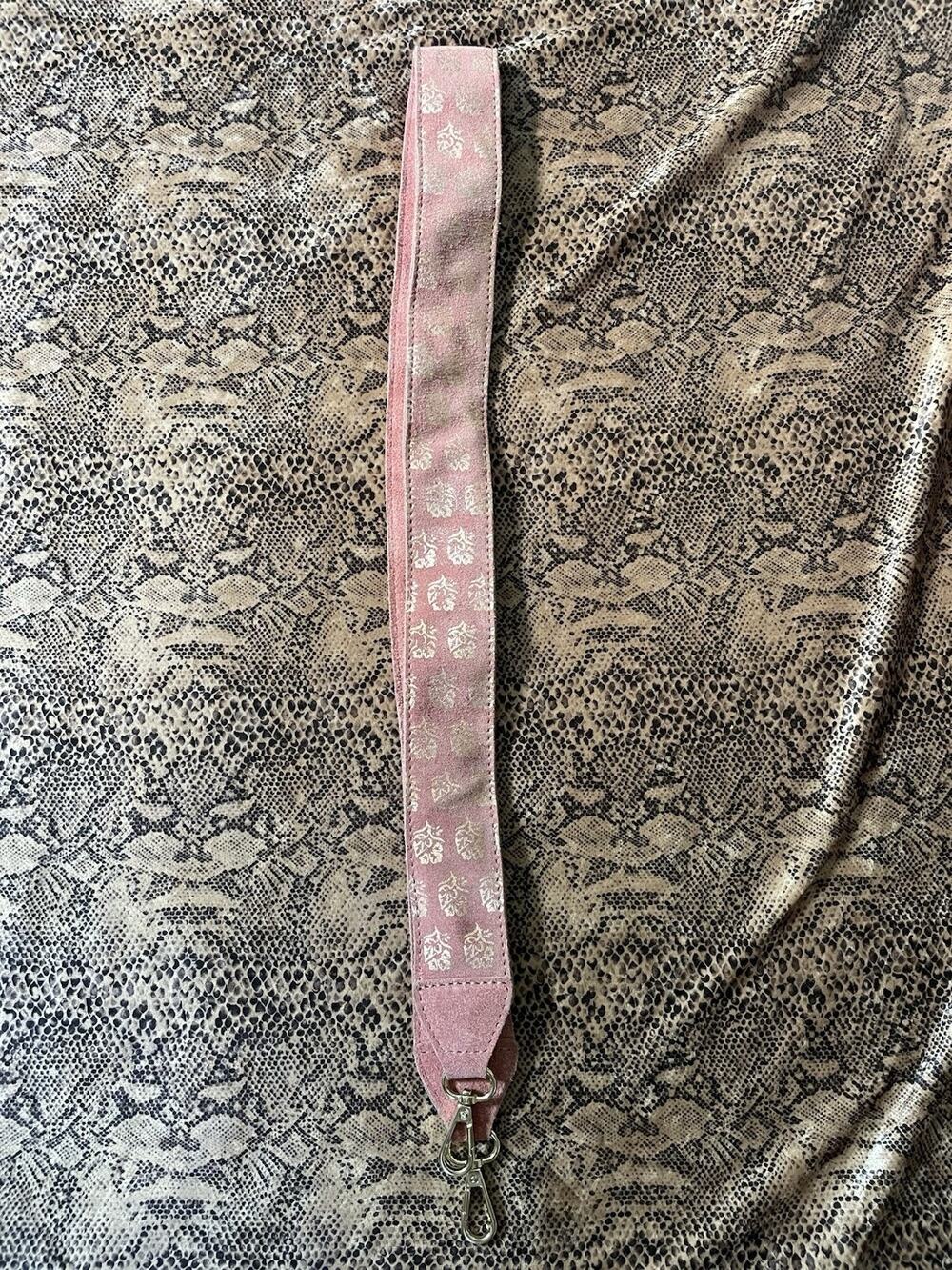 Anthropologie Llani Pink Rose Gold Embossed Suede Handbag Strap Metal Hooks